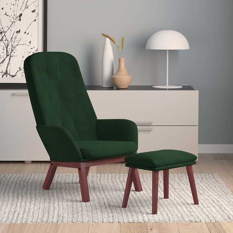vidaXL Sillón de relax con taburete terciopelo verde oscuro (1/5)