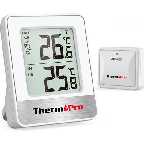 Station Meteo Interieur Exterieur Sans Fil, Thermometre Connecte avec Capteur de Temperature la Distance de Reception 150m, pour Terrasse, Jardin, Cave, LCD (1/5)