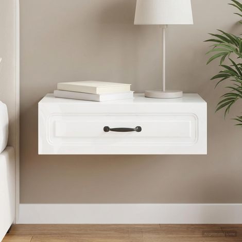 vidaXL Tavolino da Parete Laterale Bianco Lucido 59 x 34,5 x 17 cm (1/5)