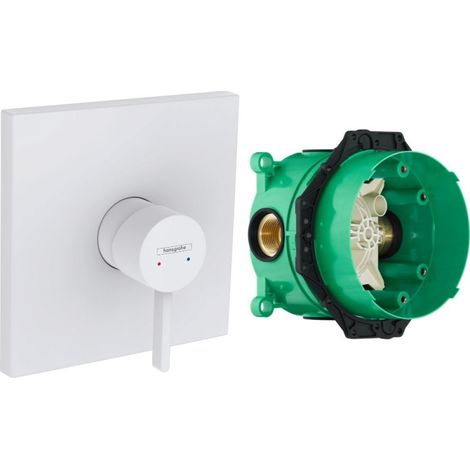 Façade robinet encastré mécanique HANSGROHE Finoris Blanc mat + Corps encastré universel iBox