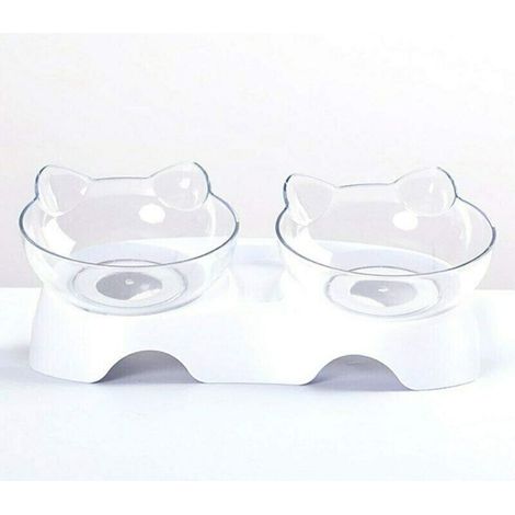 Double Cat Bowls, Orthopedic Pet Bowl Anti-vomiting, Kitty's Food Water Bowl Dog Bowl, Slanted Cat Dish Protects Spine, 15° Tilted Bowl