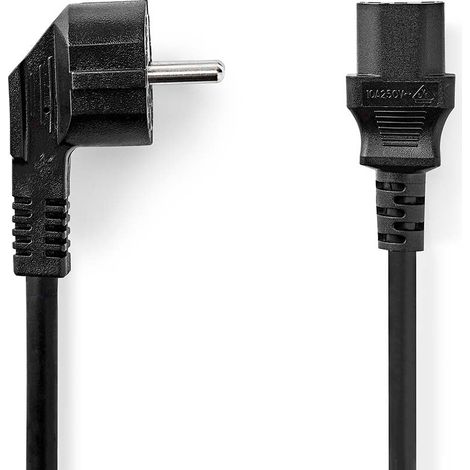 Cable de alimentacion conector de alimentacion macho iec 320 c13 en angulo recto niquelado 100 metros redondo pvc negro etiqueta
