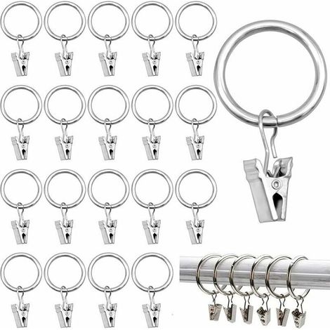 40 Pièces Anneaux de Rideau avec Clips(Argent)25MM, Anneaux de Clip Stores, Anneaux de Rideaux Antirouille en Métal avec Clips (1/4)