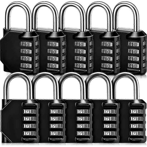 Lot de 10 cadenas à combinaison réinitialisables à 4 chiffres, étanches, pour armoires.
