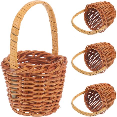 Lot de 4 mini paniers tressés, mini paniers à fleurs, mini paniers de pique-nique, mini paniers en rotin (1/5)