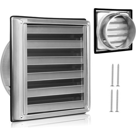 Grille d'aération 150 mm, grille de sortie extérieure en acier inoxydable 304, grille d'aération 150 mm, clapet anti-retour avec moustiquaire (grille fixe) (1/5)