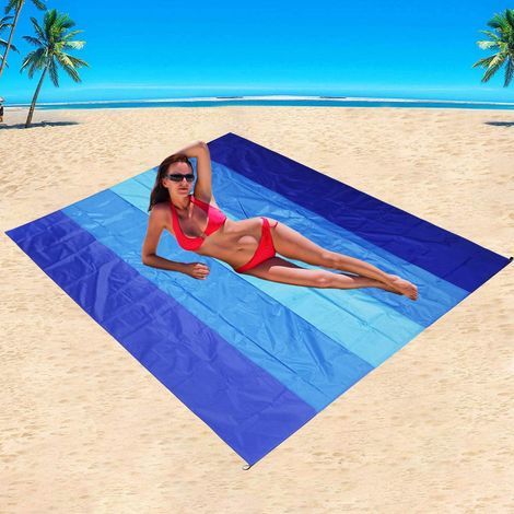 Couverture de Plage Anti Sable, Extra Large Tapis de Plage 210 x 200 cm, Couverture de Plage Tapis Pique-Nique Imperméable pour Plage,Pique-Nique,Vacances - Doux Portable Séchage Rapide-F (1/3)