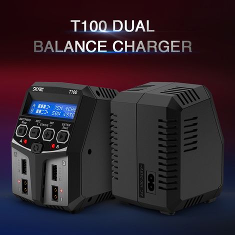 SKYRC T100 double chargeur d'équilibre 5A 100W AC100-240V XT60 canal de prise pour 2-4S LiPo Li-ion LiFe LiHV 6-8S NiCd NiMH PB batterie RC voiture bateau hélicoptère avion (1/5)