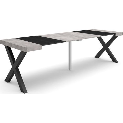 Skraut Home - Table console extensible, Console meuble, 260, Pour 12 personnes, Pieds bois massif, Style moderne, Gris Ciment (1/5)