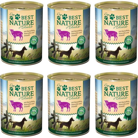 Best Nature Adult, Nassfutter für Hunde, 6x 400g - Lamm mit Kartoffeln, Petersilie und Distelöl (1/2)
