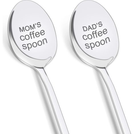 Cuillère à café personnalisée « Maman Papa » en acier inoxydable, cuillère à glace, cuillère à café avec inscription. (1/3)