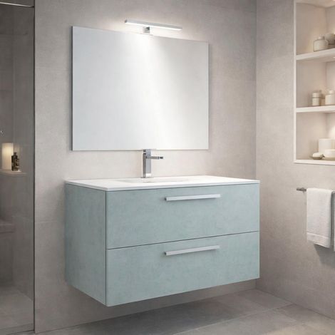 Mobile Mobiletto Bagno Sospeso Con 2 Cassettoni Soft Close Con Lavandino Lavabo In Ceramica Specchio E Led Da 30 Cm Design Moderno Nordico 57 x 80 x 45 Cm Colore Cemento Laccato  - Misura: Mobile Lava