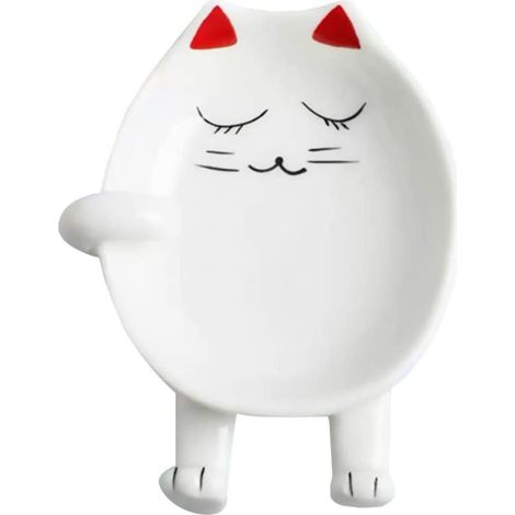 Étagère à cuillères en céramique pour chat pour comptoir de cuisine, porte-cuillère multifonction, ustensiles de cuisine, cadeau de décoration pour les amoureux des chats (rouge) (1/5)