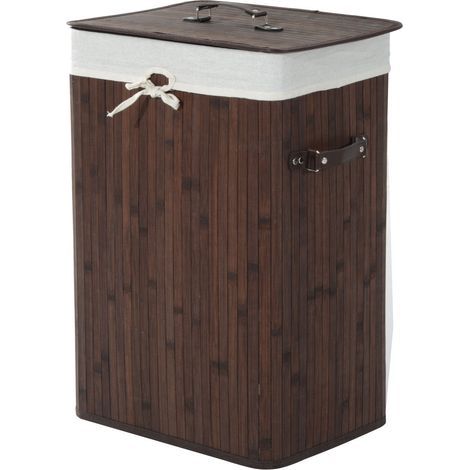 Cesta de ropa estrecha con tapa, 72 L, con asa y bolsa de ropa extraíble. Ideal para el lavadero, el dormitorio o el baño. Color: marrón oscuro. (1/4)