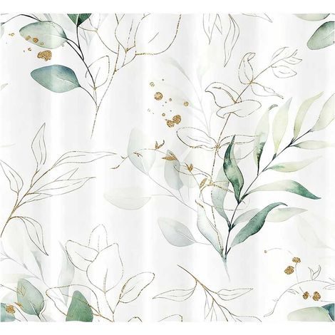 Rideau De Douche - 180x180 Cm - Polyester Impermeable Anti-moisissure - Motif Feuilles D'eucalyptus Vert Doré - 1 Piece