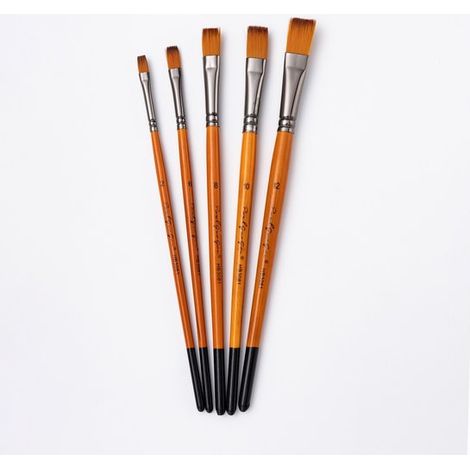 Set di 5 pennelli professionali per artisti, con setole in nylon e manici in legno, ideali per acrilici, acquerelli e guazzo. (1/5)