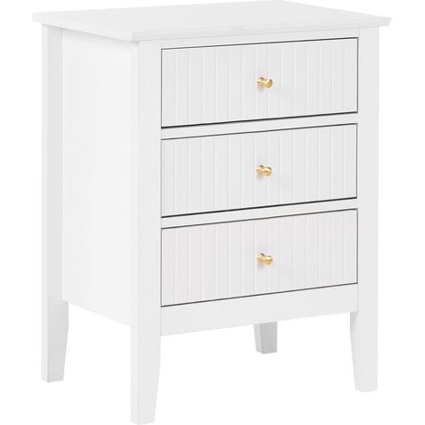 Comodino a 3 cassetti in MDF con maniglie dorate, bianco Assisi (1/5)