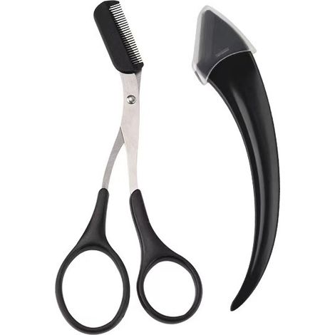lot de 2 Ciseaux à sourcils avec peigne en acier inoxydable - Outils de maquillage (noir)
