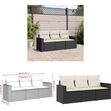 Salon de jardin 3 pcs avec coussins noir résine tressée - Salon De Jardin - Mobilier De Jardin - Salon Extérieur - Ensemble Canapé Jardin - Canapé D'extérieur - Home & Living (1/3)