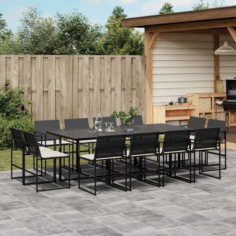 vidaXL Gartenmöbelset 13-tlg. Kissen Schwarz Geflecht (1/5)