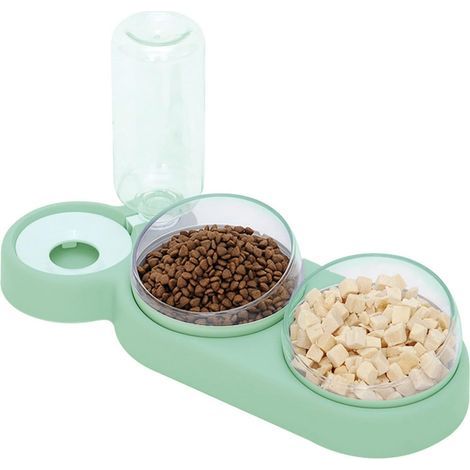 Comedero Elevado para Gatos Doble, Inclinable a 15°, Cuenco Antivómitos para Gatos, Comedero 3 en 1 para Mascotas con Almacenamiento Automático de Agua, Adecuado para Gatos y Cachorros (Verde) (1/5)