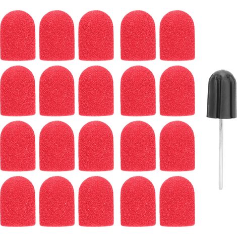 Lot de 16 capuchons de ponçage rouges pour ongles 25mm, embouts de polissage et meulage pour perceuse à ongles (1/5)