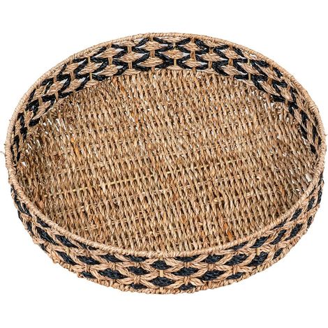FIBER - Plateau Ethnique Rond Ø38cm en Jonc de Mer Naturel et Noir (1/5)