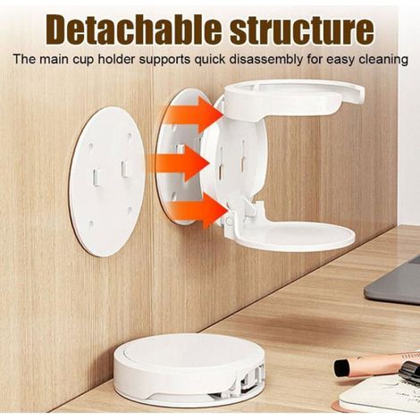 Porte-Gobelets - Pliable Auto-Adhésif Détachable - Pour Voiture Maison Bureau - ABS - 2 Unités (1/5)