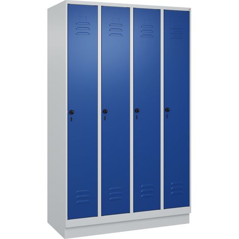 Garderobenschrank m.Sockel H1950xB1200xT500mm lichtgrau/enzianblau 4Abteile C+P (1/5)