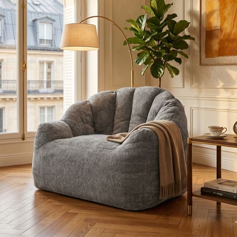URBAN MEUBLE Fauteuil simple bean bag rond tissu flanelle gris 99x86x64cm (1/5)