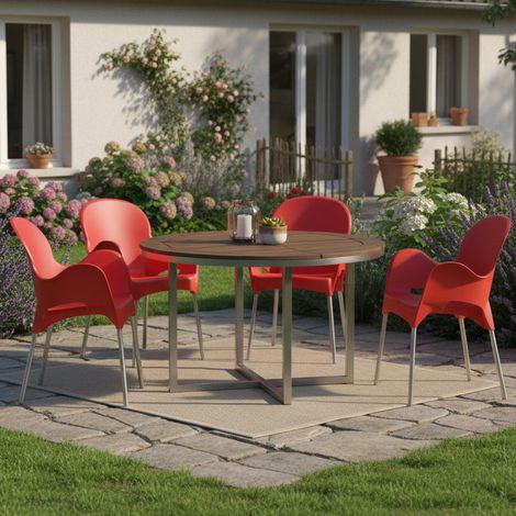 Outdoor-Sessel Raimund, 4 Stück, stapelbar Made in Italy, mit Armlehnen, Rot (1/4)
