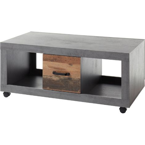 Table basse Indus avec 2 tiroirs - béton (1/4)