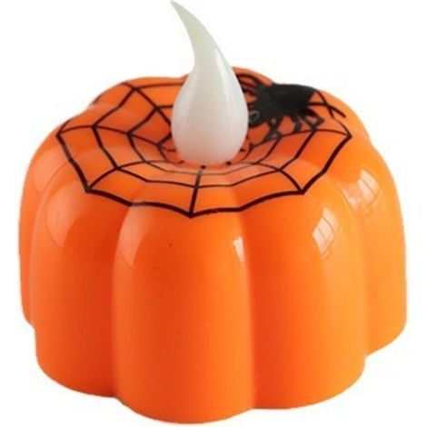 Paquet de 10 bougies chauffe-plat citrouille d'halloween sans flamme, bougies chauffe-plat à pointe en D, lanternes orange décoratives d'halloween, blanc chaud
