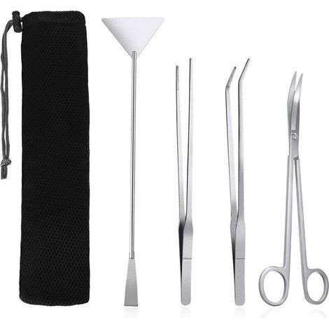 Aquarienzubehör, 4-in-1-Aquarienreinigungsset, Edelstahl-Scherenspatel, Pflanzenschneider-Set für Wasserpflanzen, Pinzette