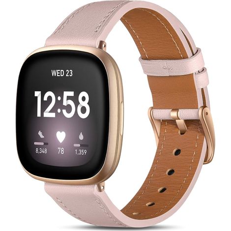 Bracelet en cuir rose compatible avec Fitbit Versa3/Versa4 (1 pièce)