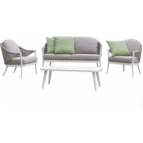 Gartenmöbelset Nettuno in Weiß, 2-Sitzer Sofa 77 x 132 x 73,5 cm, Sessel 77 x 72 x 73,5 cm, Tisch 43,5 x 110 x 56 cm
