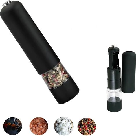 Macinapepe elettrico - 22 cm - Macinatura regolabile - 1 macina spezie - Luce LED - Plastica - Ricaricabile - Nero (1/5)