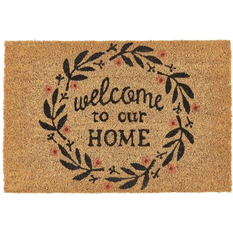 Felpudo moderno de interior 40 x 60 cm motivo texto reverso de PVC antideslizante fibra de coco natural Sayan