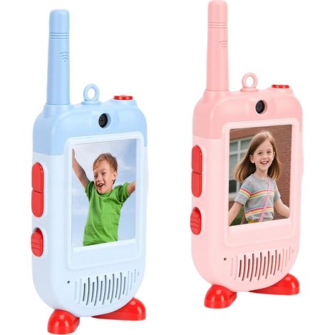 Video walkie-talkie per bambini, walkie-talkie ricaricabili per bambini (2 pezzi), 4, 5, 6, 7, 8 e 9, per giochi, blu e rosa. (1/5)
