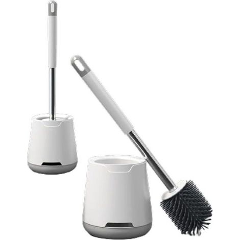 Brosse de Toilette Brosse de toilette en silicone avec poignée longue et porte-drain rapide monte mural ou outil de salle de bain (1/3)