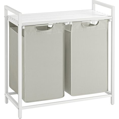 Cesto para ropa sucia con 3 compartimentos y 1 estante 73 x 33 x 72 cm bolsas extraíbles para baño/lavadero blanco 120006763