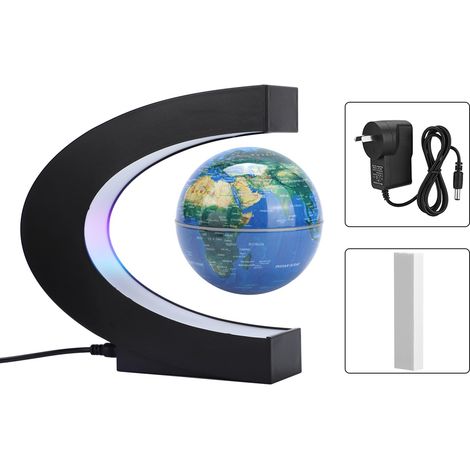 Globe flottant lévitation magnétique 3 pièces forme C avec carte du monde et LED lumineuse, décoration de bureau maison 100-240V bleu AU (1/5)