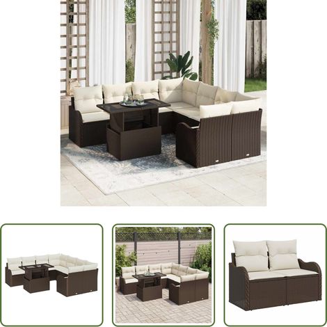 vidaXL Jardin -  Ensemble de canapé de jardin 9 pcs Marron Poly rotin (1/5)