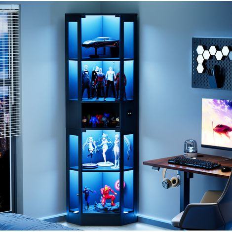 Vitrina 57x40x165 cm negra en MDF y vidrio con iluminación LED, sensor inteligente y gran capacidad (1/5)