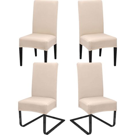 Stuhlhussen 4er Set, Stretchbezug für Schwingstühle, abnehmbar, waschbar, beige (1/5)