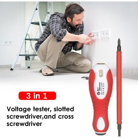 Comprobador de tensión con destornillador aislado de 500 V, 2 en 1, reversible, magnético, de cabeza plana y Phillips, con sonda electrónica multifunción para pruebas de circuitos.