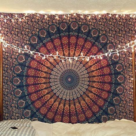 CCYKXA Tapisserie de literie murale indienne hippie bohème psychédélique paon tenture(150x200cm)