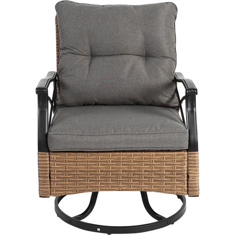Set da giardino 3 pezzi con tavolo e 2 poltrone girevoli in rattan PE, acciaio marrone/grigio (1/5)