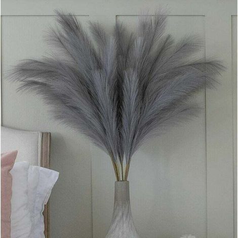 Großer künstlicher Pampasgrasstrauß mit 5 weichen Stängeln (70 cm) – ideal für Wohnzimmer, Hochzeiten und mehr – Grau