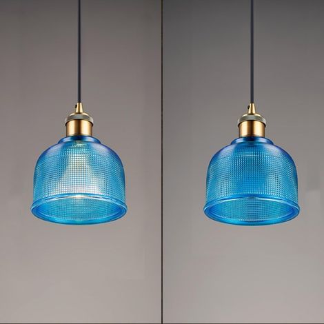 Lustre en verre industriel vintage E27 grenier suspendu luminaire pour salon chambre salle à manger café (bleu) (1/4)